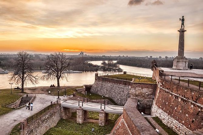 Kalemegdan fortress above the Sava and Danube at sunset